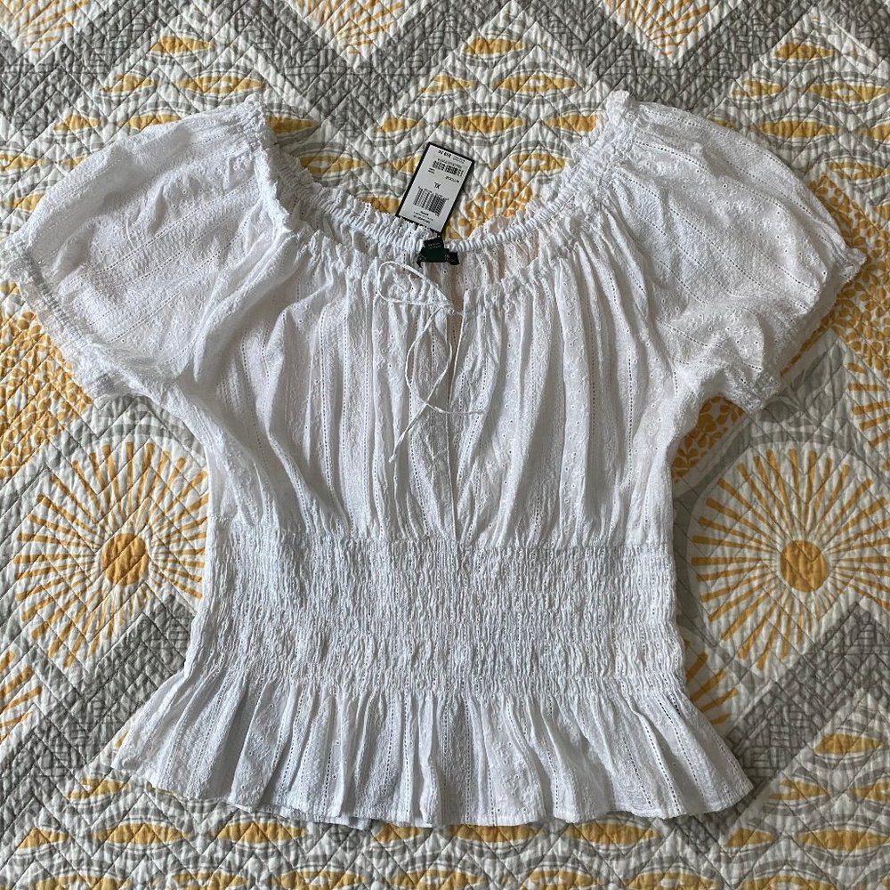 Ralph Lauren White Cotton Blouse Size XL NWT